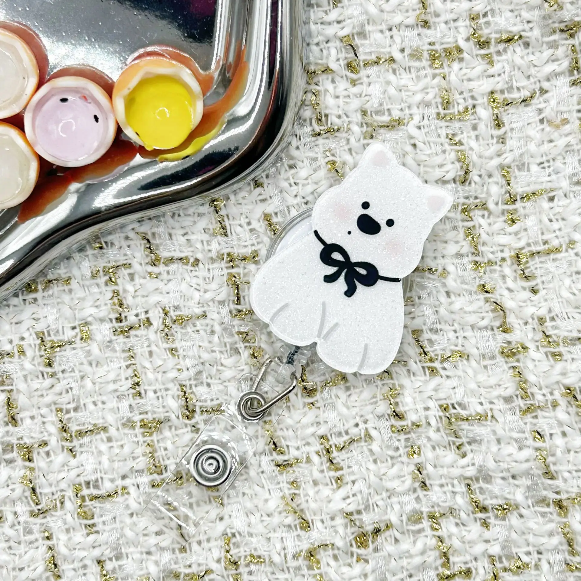 Cute Apple Dog Acrylic Retractable Badge Reel Name Tag Alligator Clip Medical ID Badge Holder Christmas Gift for Nurse