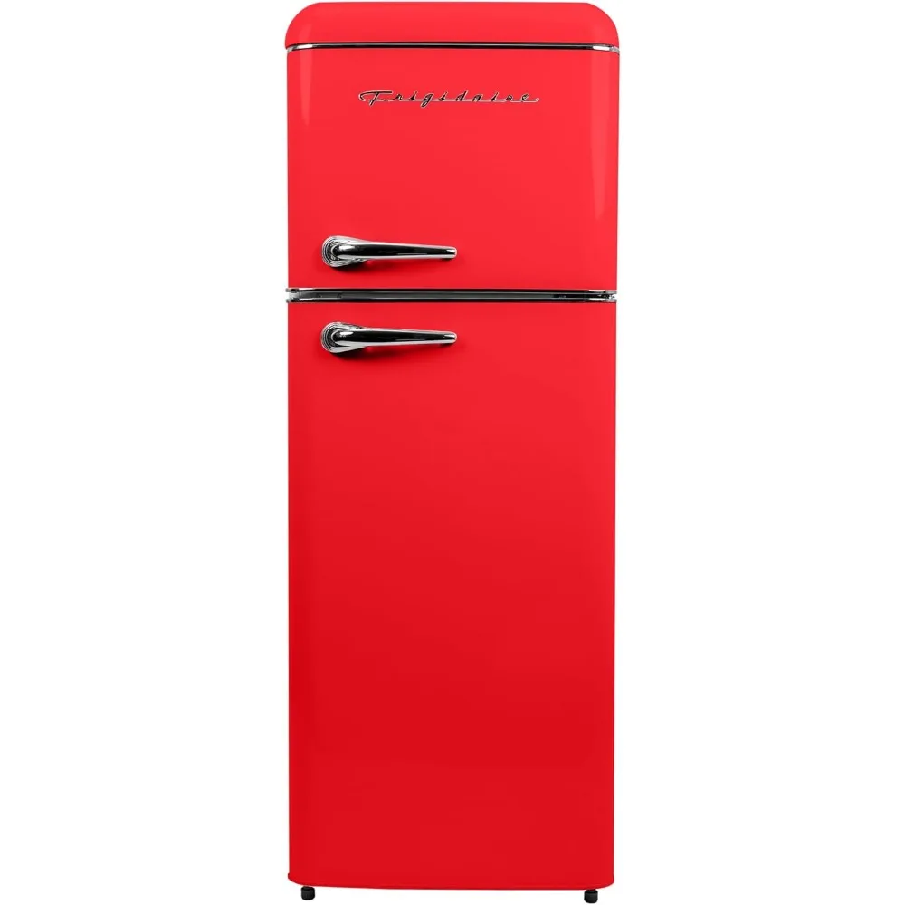 

2 Door Apartment Size Retro Refrigerator with Top Freezer, Chrome Handles, 7.5 cu ft, red