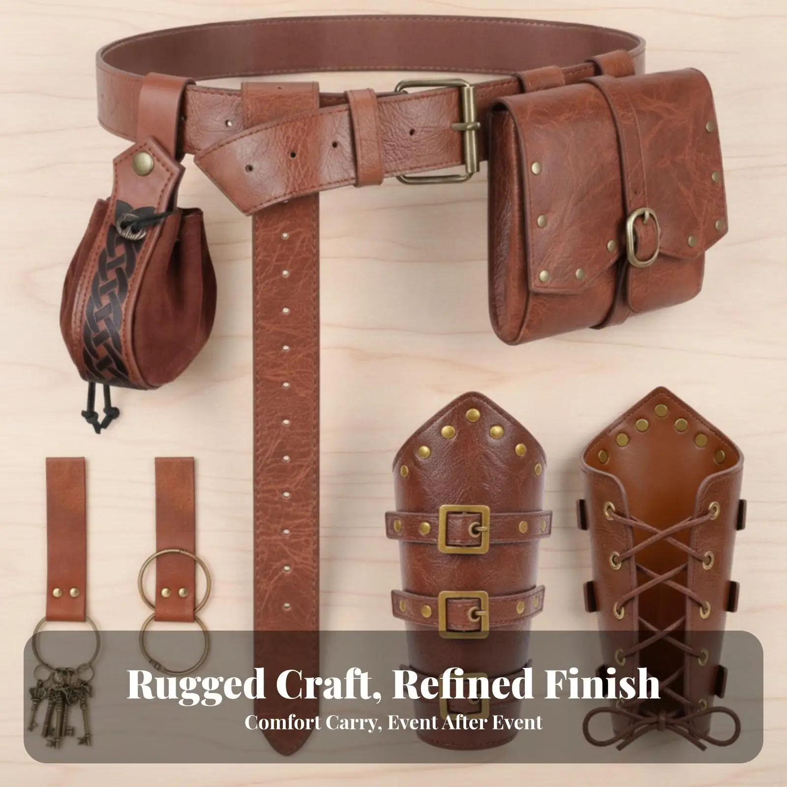 Adjustable Steampunk Belt Pouch Medieval Leather Look Utility Waist Bag for Stage Costume Accessories with Metal Buckle