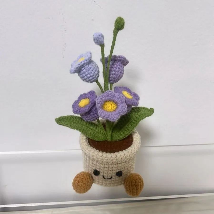Niedlicher Gehäkelter Glockenblumen-Blumentopf, Handgefertigter Gewebter Blumentopf, Kreative Künstliche Blume, Schreibtisch- und Bücherregal-Dekoration, Geschenk – Detail 6