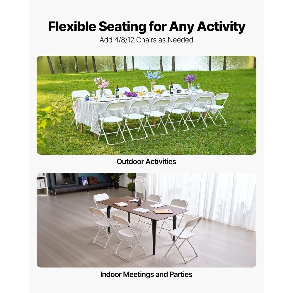 

4 Pack Folding Chairs, Foldable Plastic Chairs with Heavy Duty Metal Frame Portable Folding Card Table Chairs Stackable Seats
