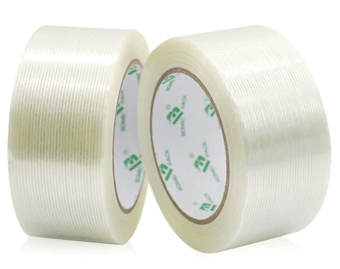 

Mono Filament Strapping Tape, 2 Roll 2 Inch x 35 Yards 5.5 Mil, Heavy Duty Transparent Reinforced Fiberglass Tape for Bundling