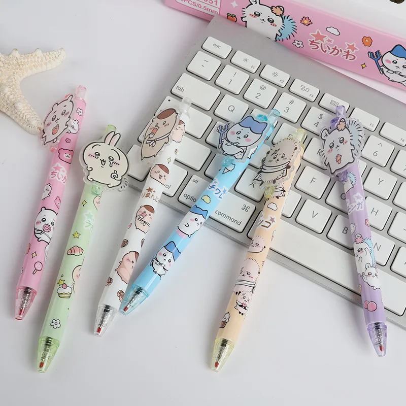 6pcs Kawaii Chiikawa 프레스 젤 펜 쓰기 귀여운 0.5mm 검정 잉크 중립 펜 프로 모션 선물 사무실 학교 용품