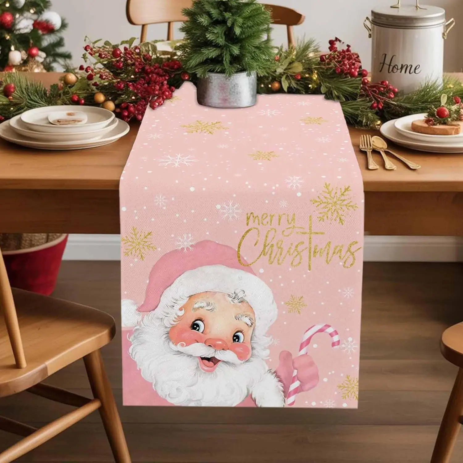 

Christmas Santa Claus Snowflake Linen Table Runners Holiday Party Decorations Holiday Dining Table Runners Xmas Decorations