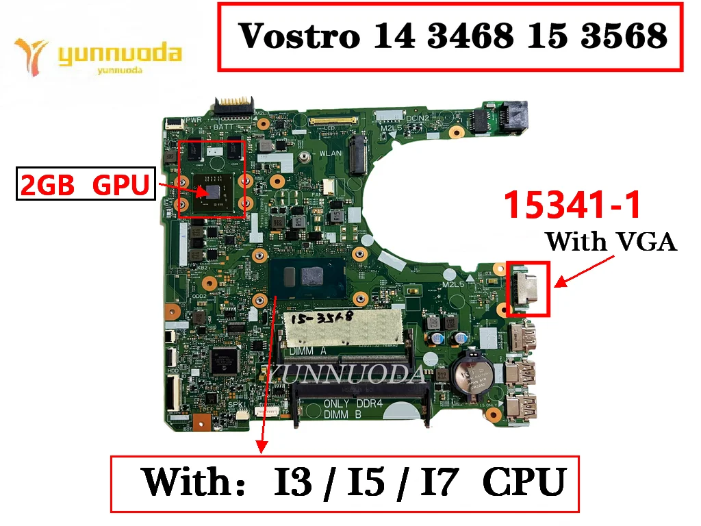 15341-1สำหรับ Dell Inspiron 15 3567 3467 14 3468 3568แล็ปท็อปเมนบอร์ด I3 I5 I7 CPU 2GB GPU 100% ทดสอบ