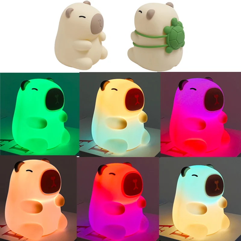 LED Night Lights for Children Bedroom Cute Animal Mango Capybara Lamp Touch Sensor Dimmable USB Rechargeable RGB Timing Gift