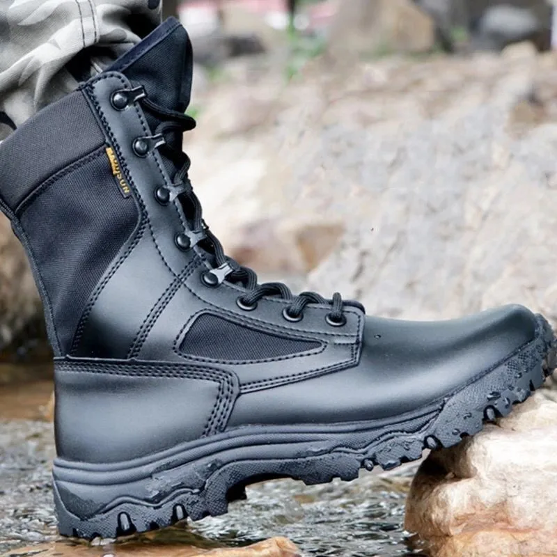 Sshooer Men Black Boots Outdoor Hiking Climbing Breathable Shoes Microfiber Waterproof Wear-resistant Boot Winter Summer Shoe