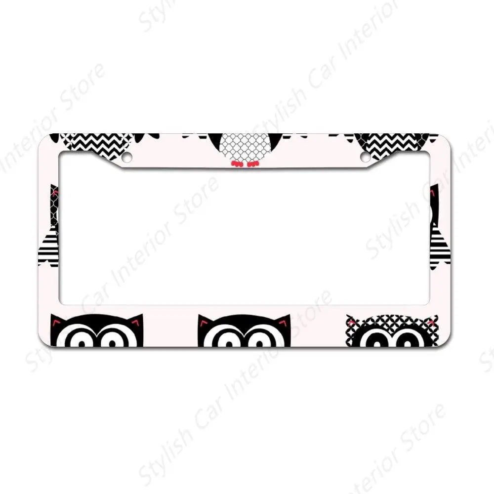 Geometric Owl License Plate Frame Car Accessory Aluminum Car Licence Plate Covers with 2 Holes, Auto Decor, New Car Gift