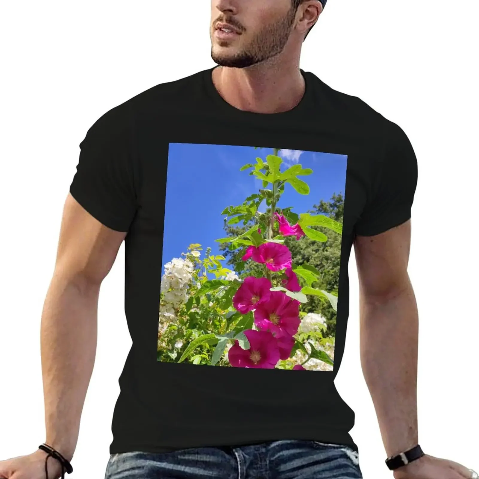 Hollyhocks, ex France now resettled in the UK T-Shirt graphic shirts tops vintage anime shirt anime t shirts Men's t shirts