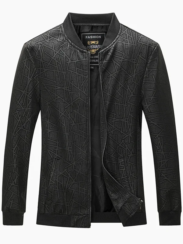 

Men's Faionable Baseball Cap Leather Jaet Textured Design Busin Gentleman Sle Long Sve Thiened Winter Coat