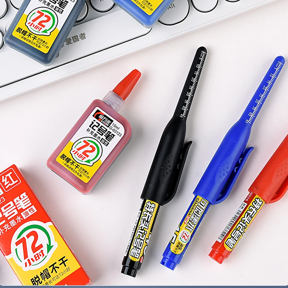 1–6 Stück, 45 mm, wasserdicht, lange Kopfspitze, Tiefloch-Marker, Fliesen-Tischler-Stift, Mehrzweck für die Holzbearbeitung, schwarze/blaue/rote Tinte – Detail 7