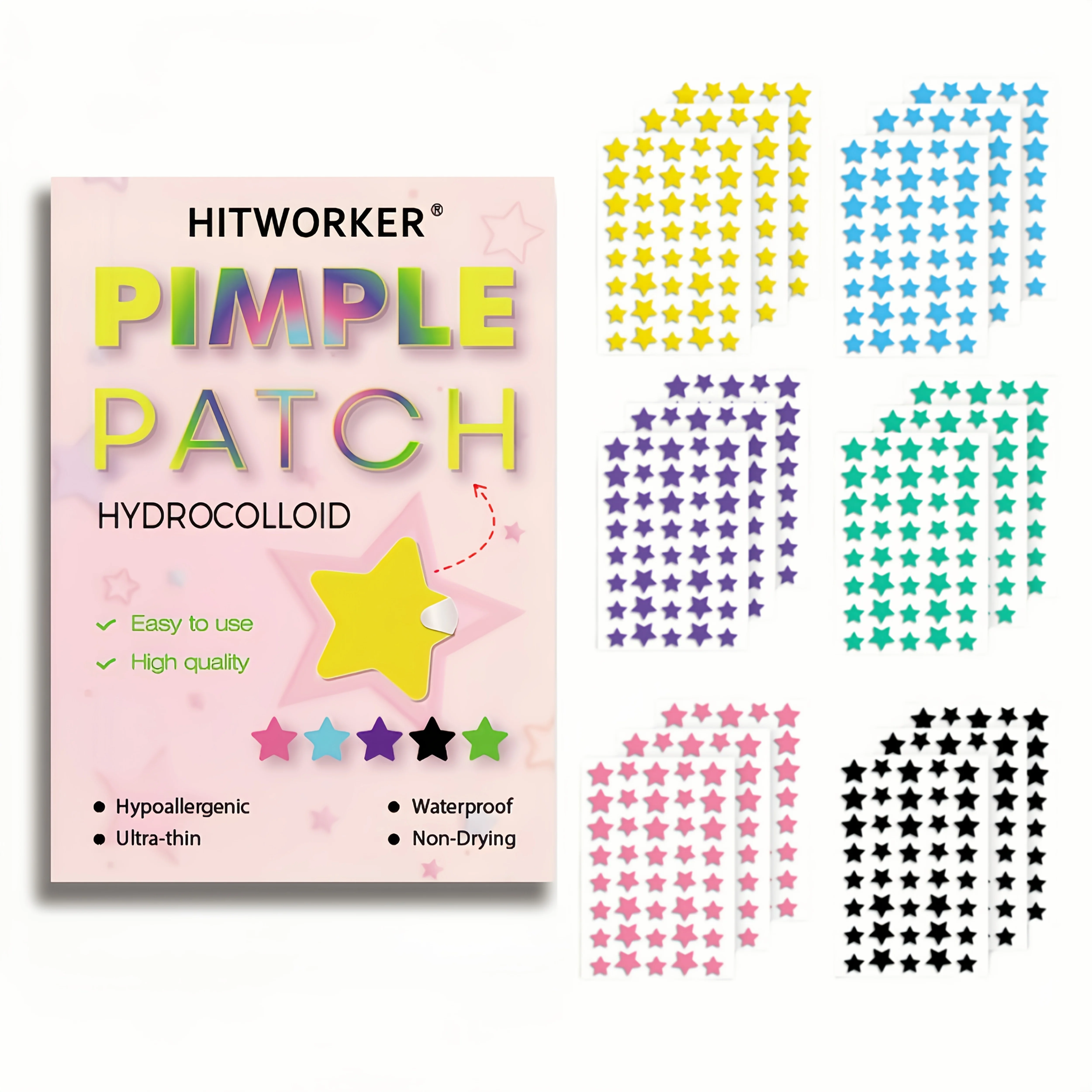 

720pcs Star Shape Pimple Colorful Hydrocolloid Acne Patches Facial Skin Care Isolate Air Pollution Closed Acne Blemishes Cover