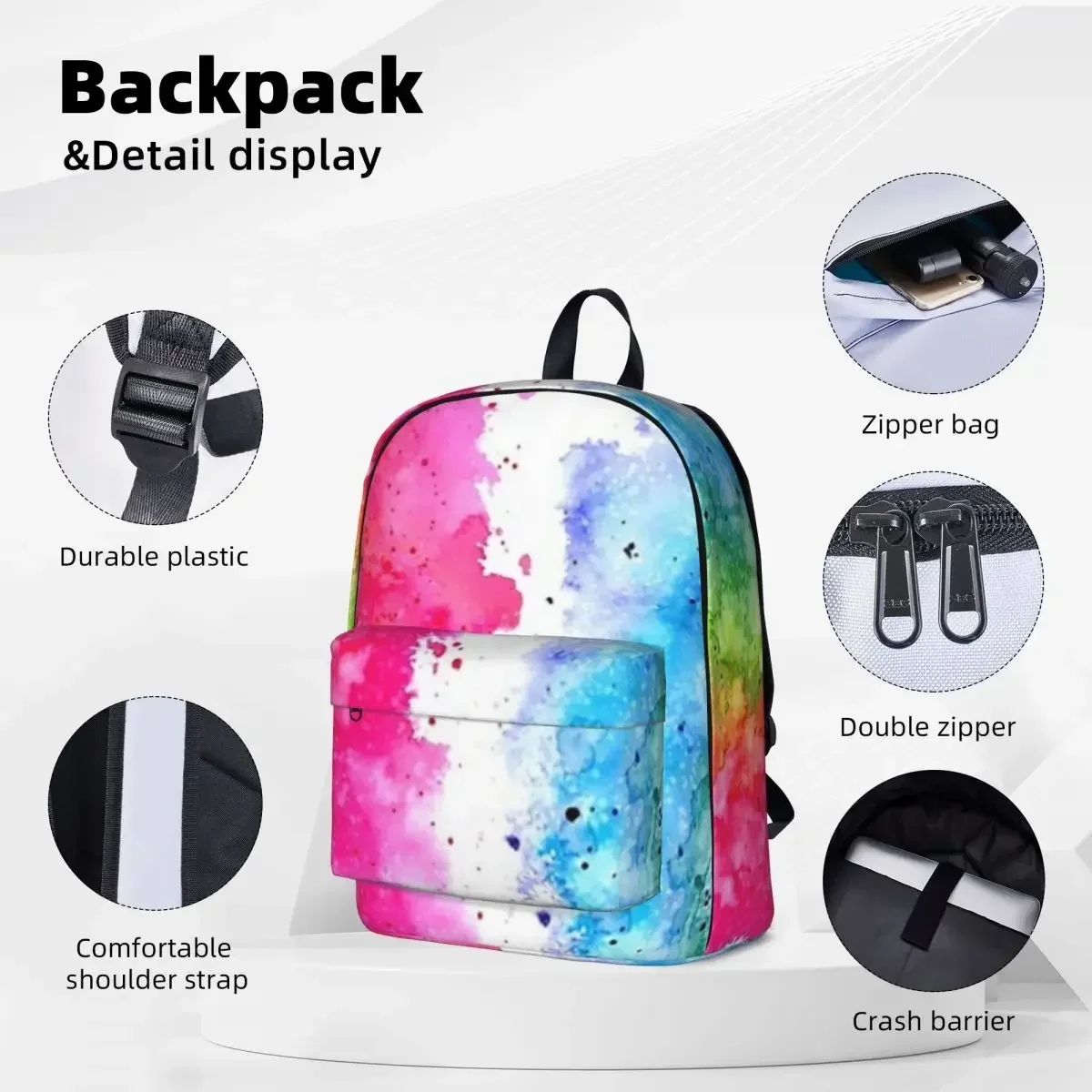 Paint Splatter Rainbow Woman Backpacks Boys Girls Bookbag Casual Children School Bags Portability Laptop Rucksack Shoulder Bag