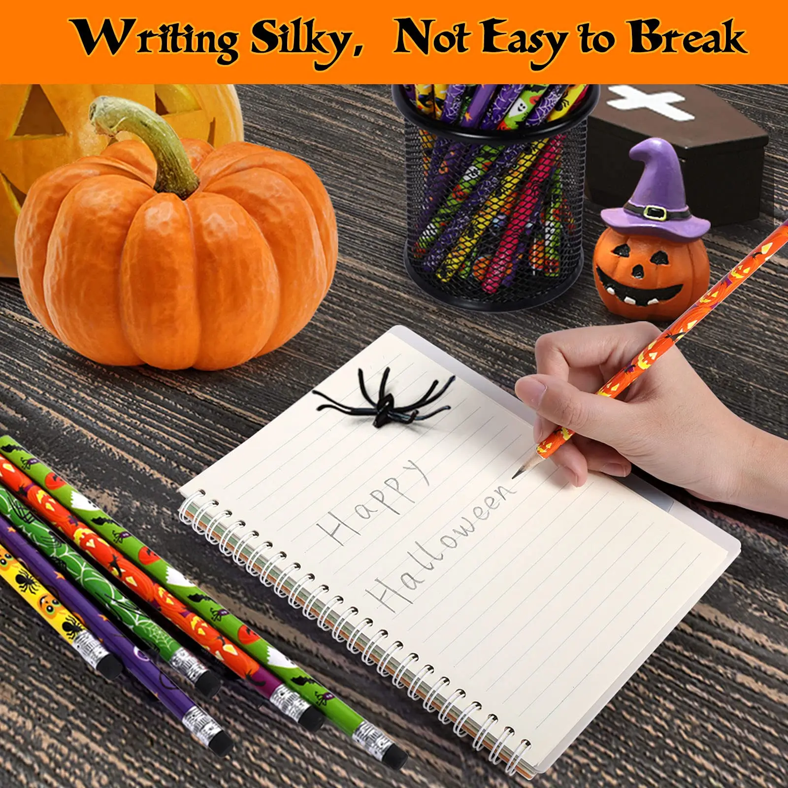 48/96/120/240/300Pcs Halloween Pencils with Eraser Bulk for Halloween Party Favors Kid Wooden Pencils Classroom Rewards Gifts