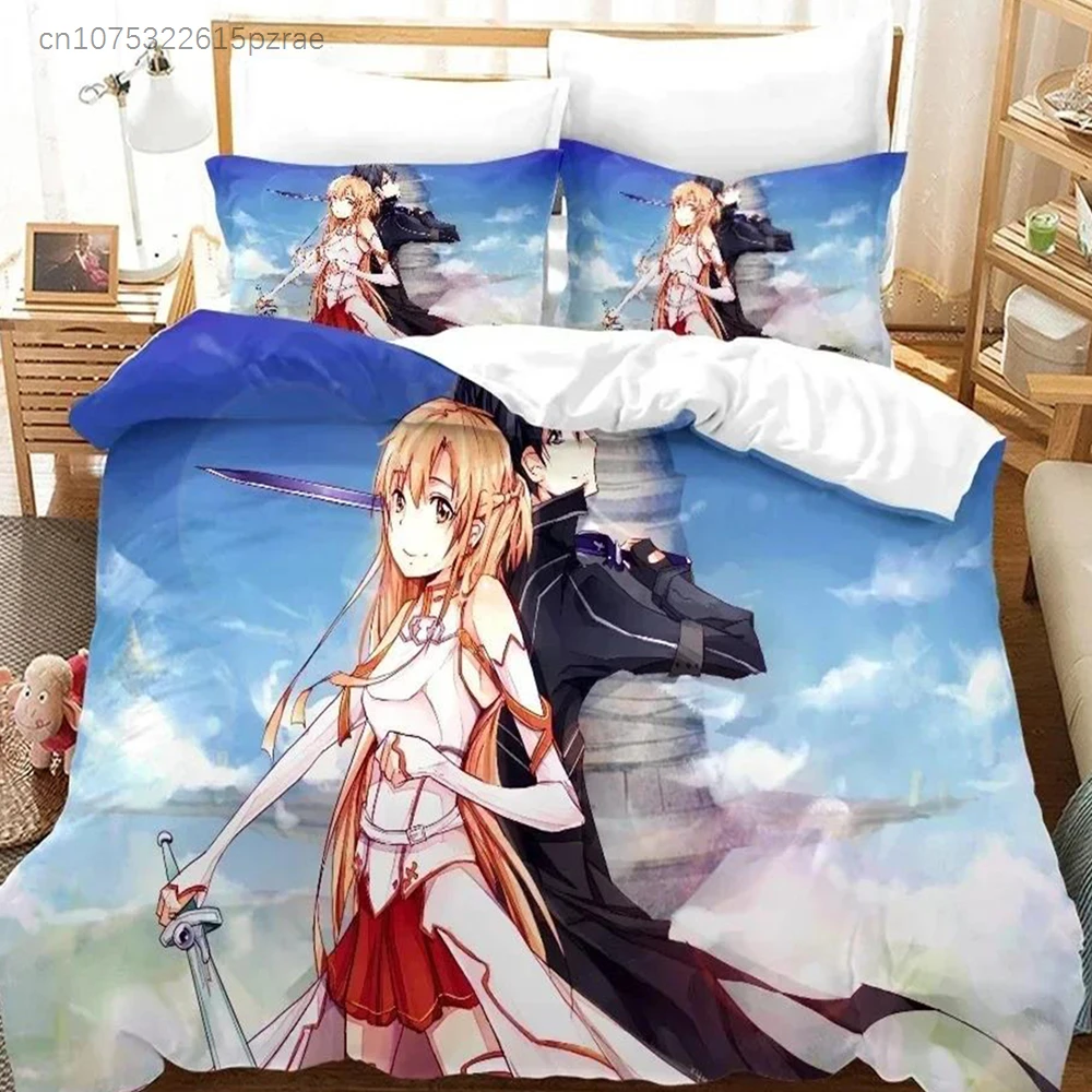 High Quality 3D Digital Printed Sword Art Online Pattern Duvet Cover With Pillow Cover Bedding Set Anime Bed Set Bedroom Deocr