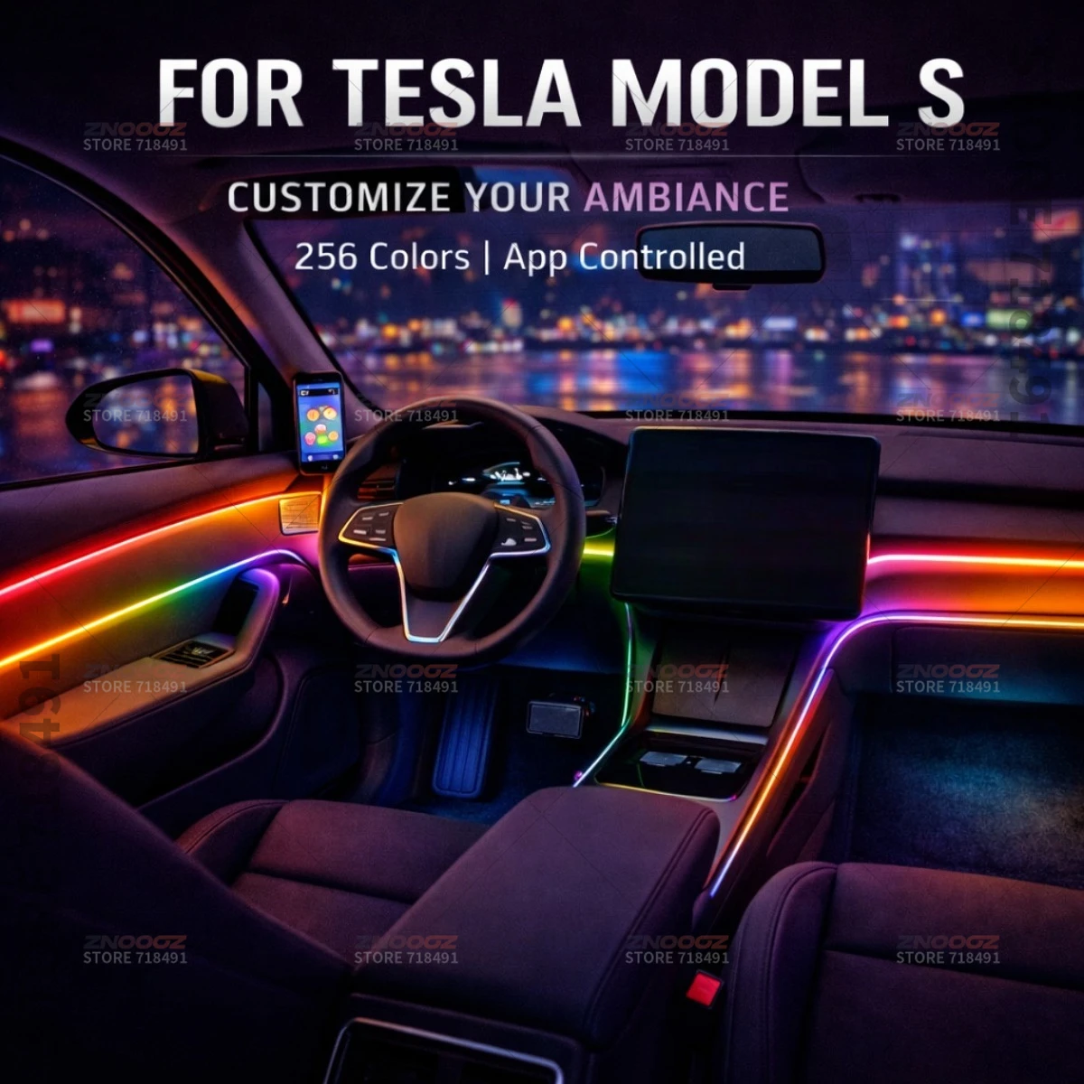 22in1 RGB Car Interior Acrylic Car Ambient Lights RGB Hidden Acrylic Strip Decoration Atmosphere Accessories For Tesla Model S