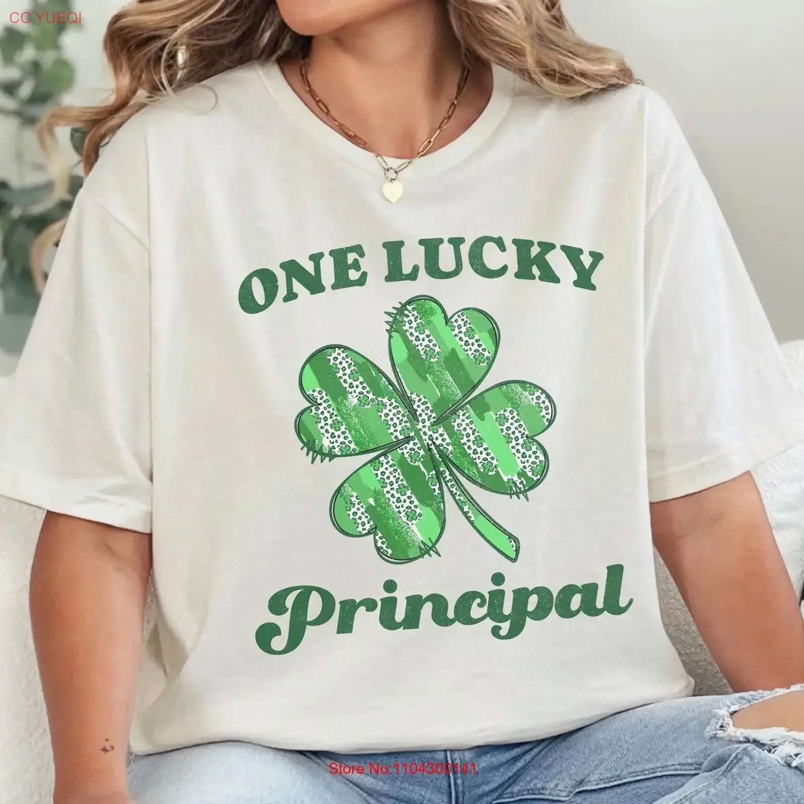 One Lucky Principal T Shirt St Patricks Day Brushstroke Shamrock Pattys School vintage Washed Stretched designer clothes