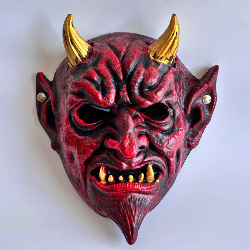 Red Devil Horn Mask Soft PU Full Face Demon Mask for Adults Halloween Cosplay Masquerade Carnival Role Playing Costume Prop