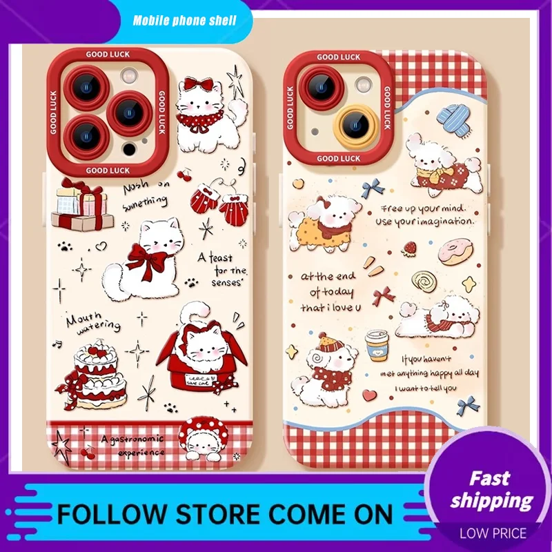 

Kawaii Love Cat Iphone Case For Iphone 14/15/16 Cartoon Anti Drop Protective Cover Silicone Soft Case Anti Drop