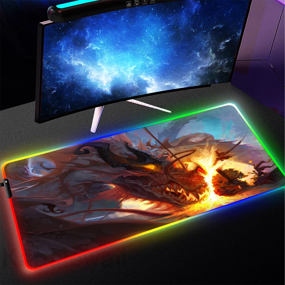 

Gaming Large Mouse Pad RGB Dragon Mousepad Computer Gamer LED Mouse Mat Lock Edge Rubber Carpet Game Anime Fox Backlit Deskmat