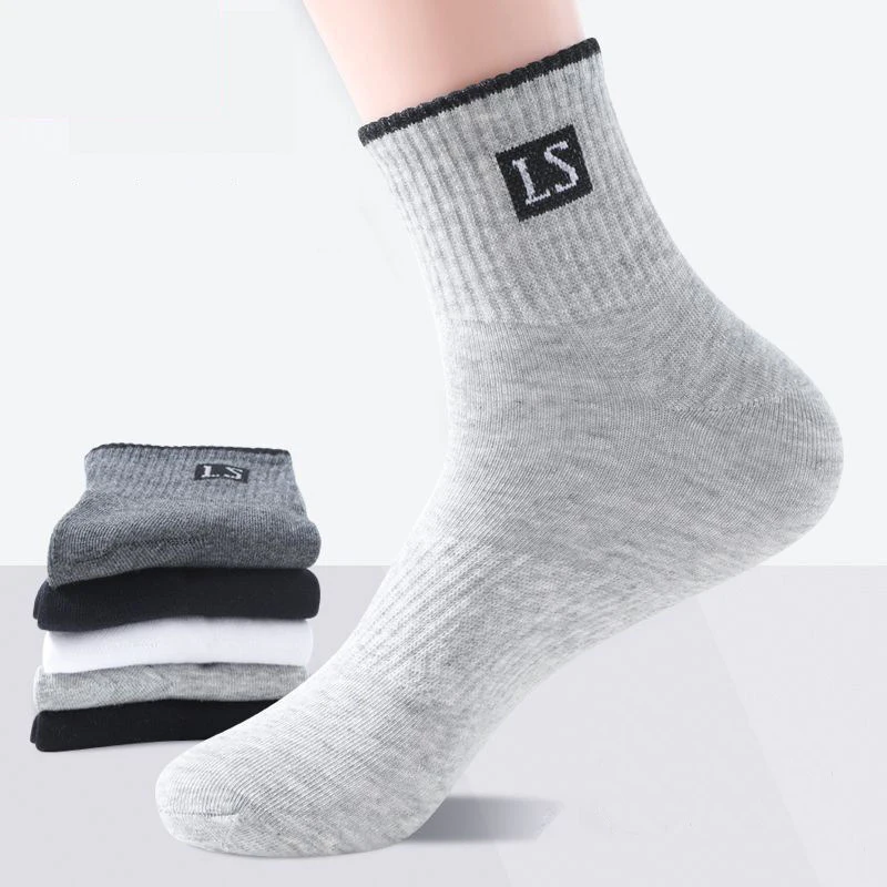 10Pcs=5Pairs High Quality Men Socks Cotton Breathable Sweat-Absorbent Middle Tuble Black Socks Deodorant Business Men Gift Sock