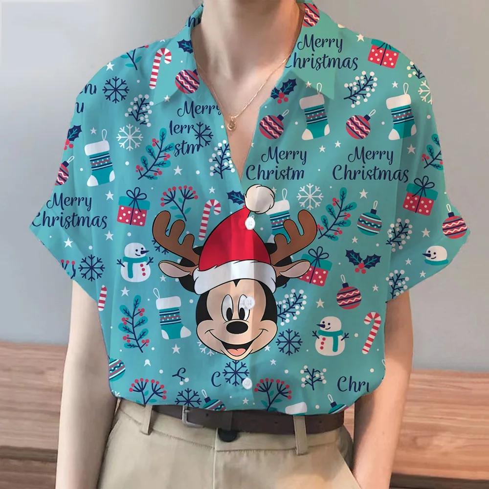 

Summer Christmas New Street Style Disney Brand Mickey And Minnie Anime Short Sleeve Shirt Fashion Casual Ladies Kawaii Top Y2k