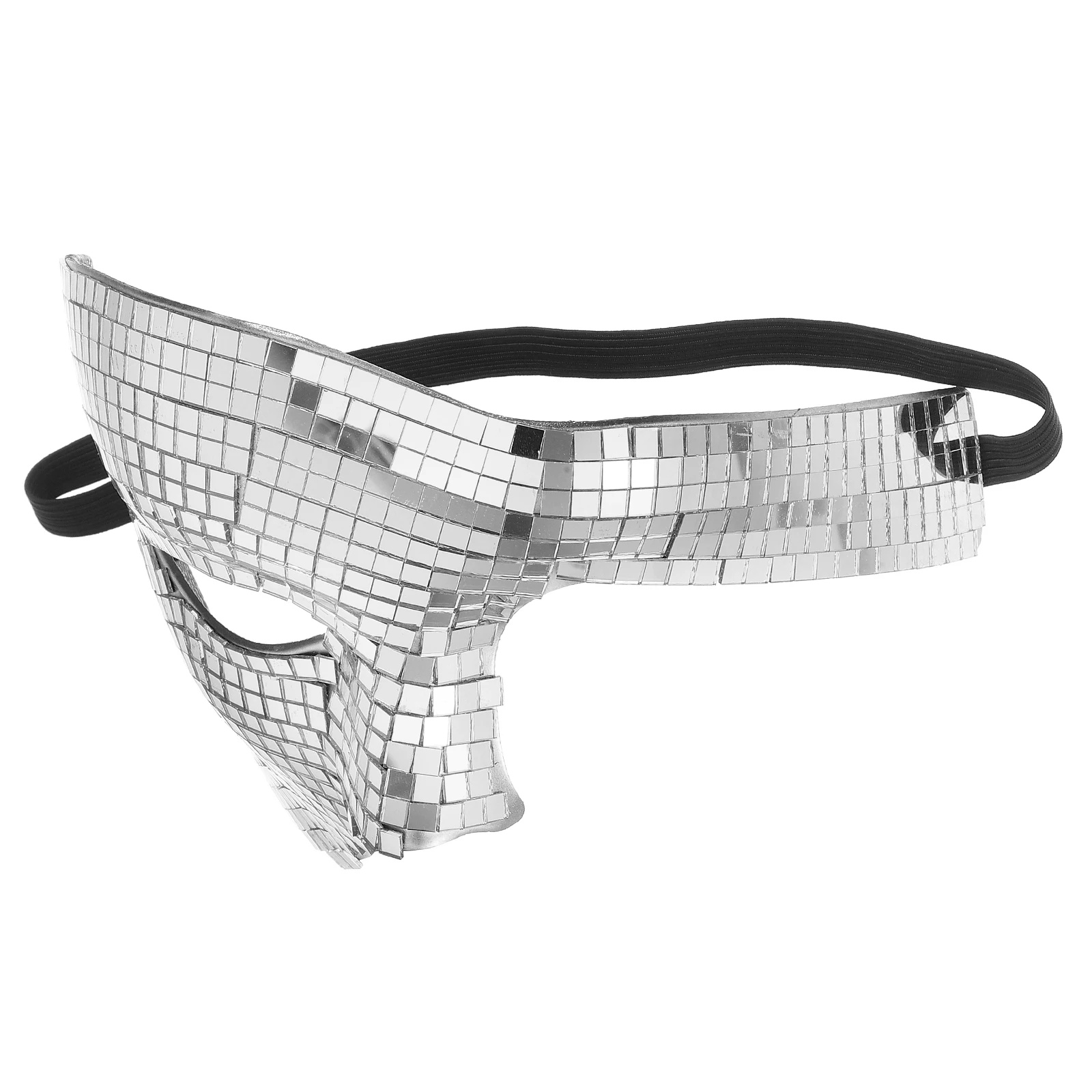 

Glitter Mirror Half Face Halloween Disco Carnival Masquerade Ball Costume Silver Lightweight Reflective Dazzling Party Women Men