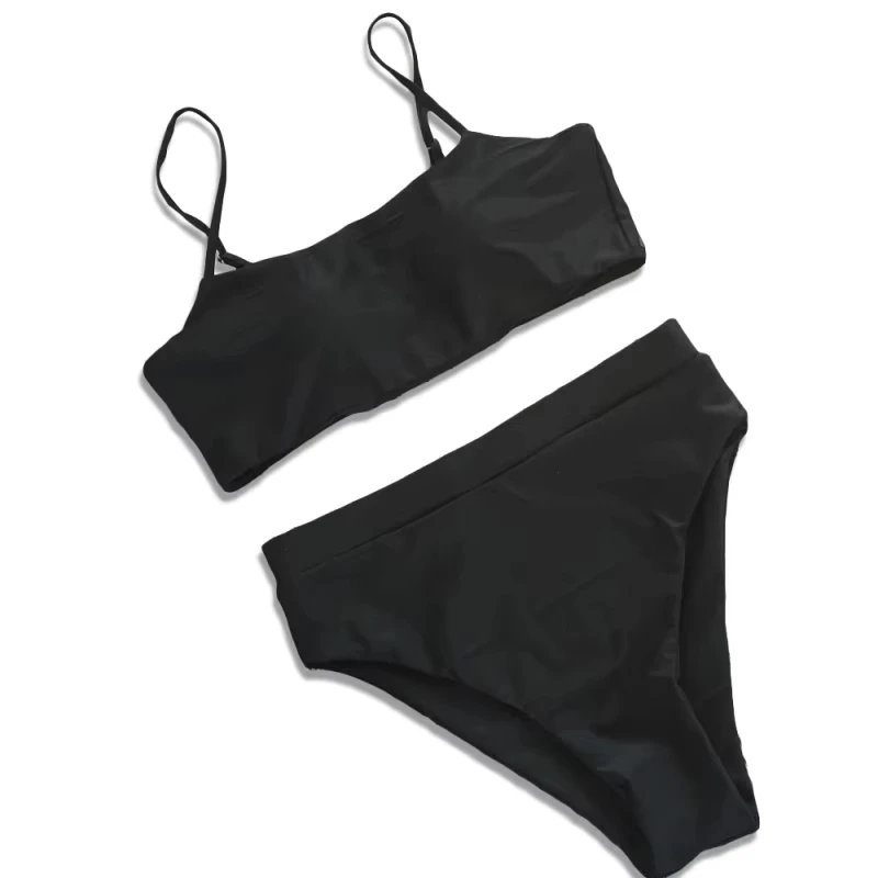 Bikini European and American sexy high-waisted swimwear solid color double-sided two-piece swimsuit
