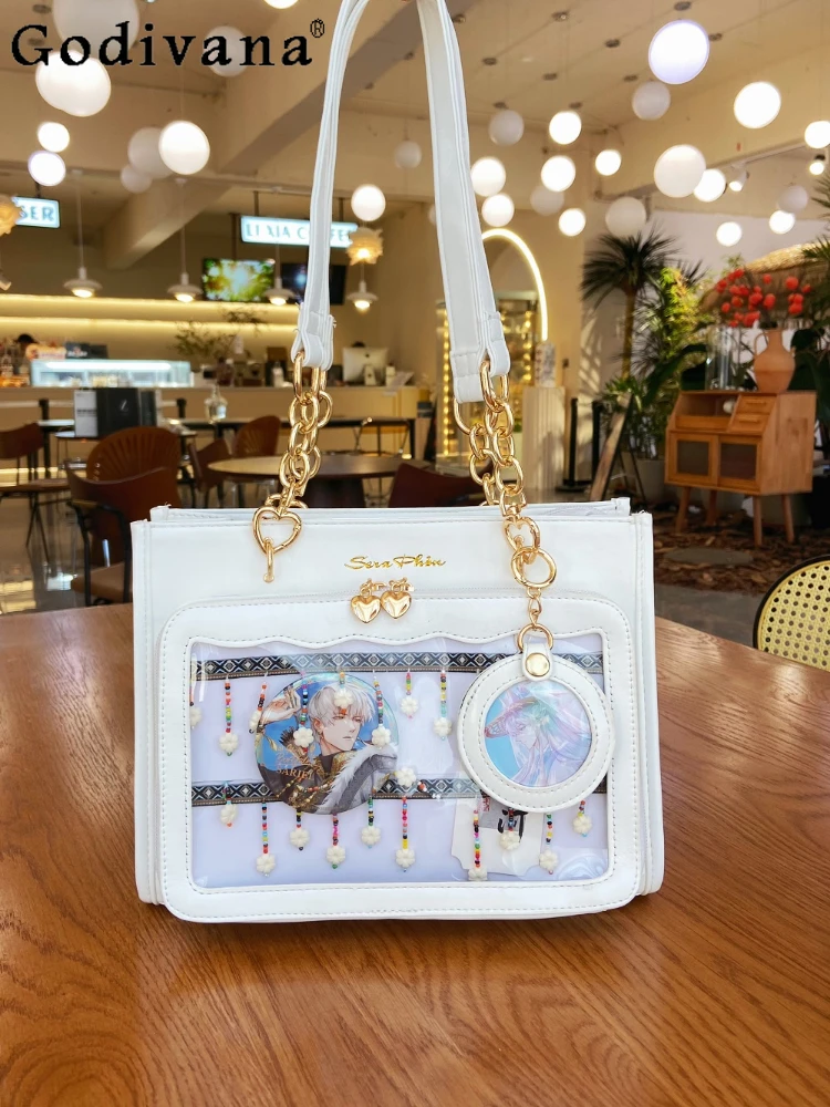 Fashionable All-Match Commuter Solid Color Square Bag Japanese Style Sweet Cute Casual Metal Decorative Handbag Crossbody Bags