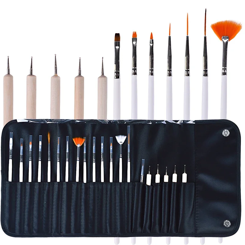 

20pcs Nail Art Brushes With Bag 3D Tips Line Stripes DIY Painting Dotting Nail Pen Acrylic Gel Nail Brush For Manicure Design