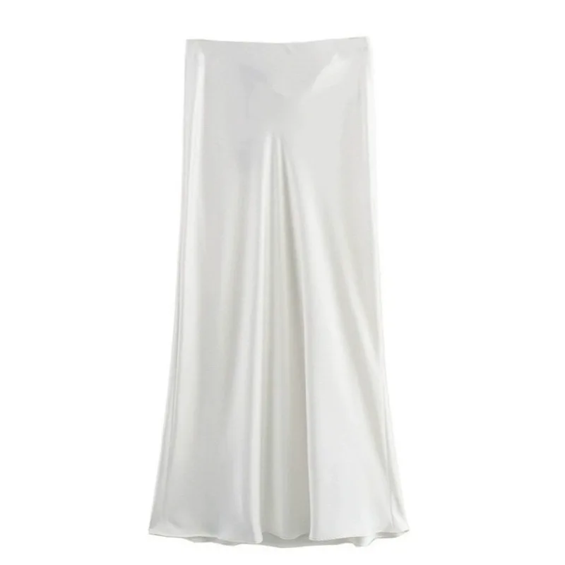 1pcs Black Satin Skirt Women's High Waist Elegant Skirt, Fashionable Maxi Skirt Office Ladies Skirt