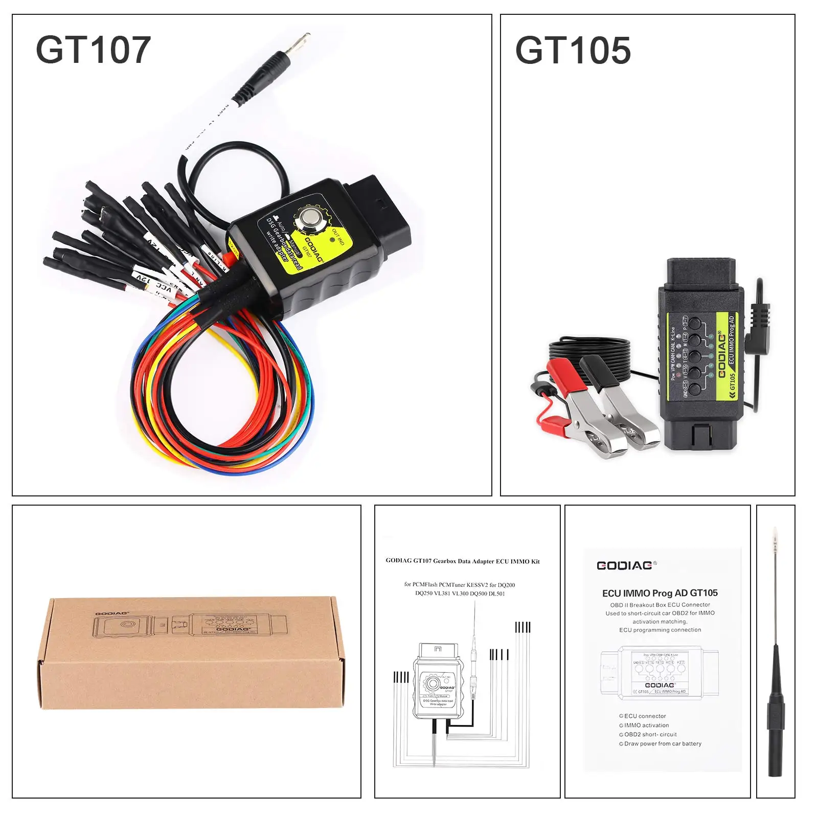 

2023 Newest GODIAG GT105 ECU IMMO Kit Plus GT107 DSG Gearbox Data Read/Write Adapter for DQ250, DQ200, VL381, VL300, DQ500, DL50