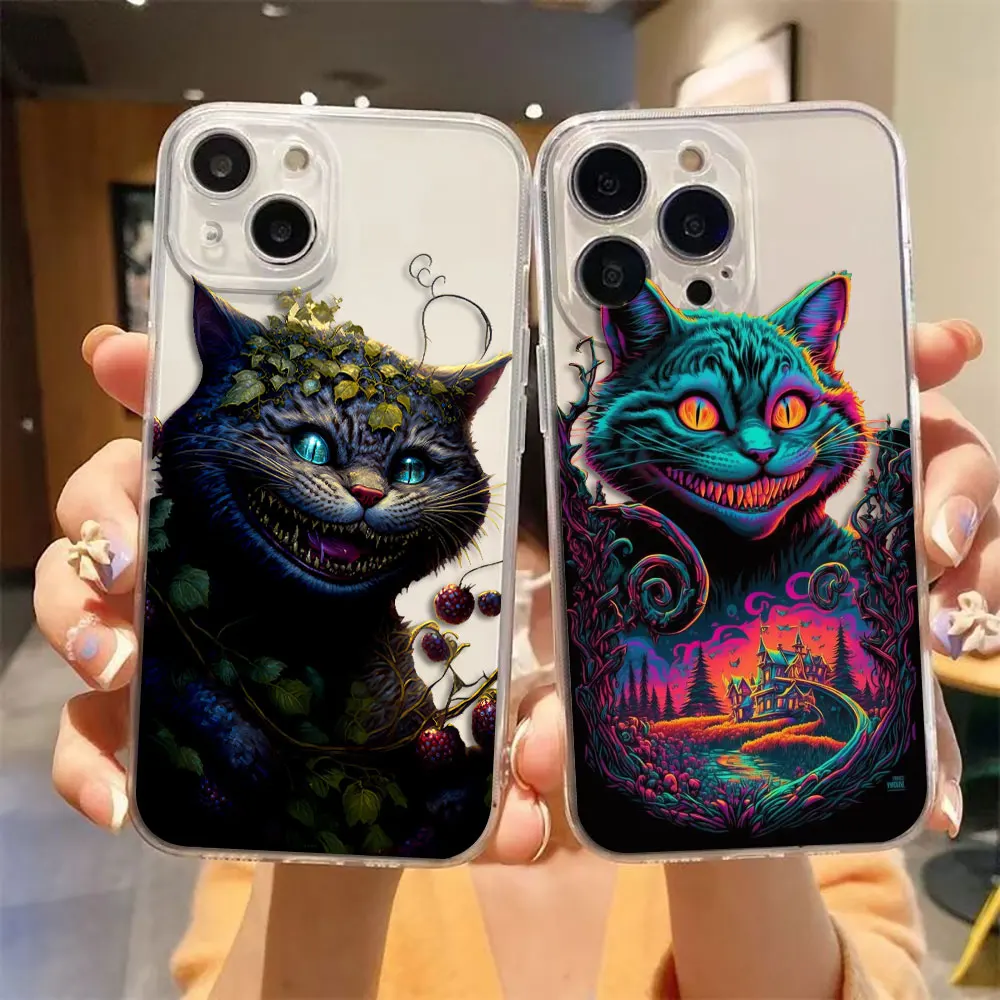 Cheshire Cat Alice in Wonderland Cover Clear Phone Case For Samsung Galaxy S25 S24 S23 S22 S21 S20 S10 FE M23 M54 Case Funda