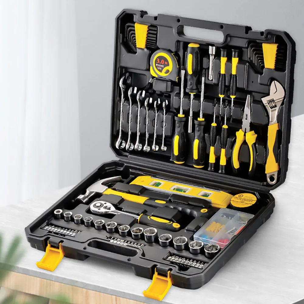 Set completo di 108 utensili per chiavi a impulsi – Kit di utensili manuali per riparazioni auto e domestiche – Include bussole, chiavi a bussola e cacciaviti – Multifunzionale, portatile, con