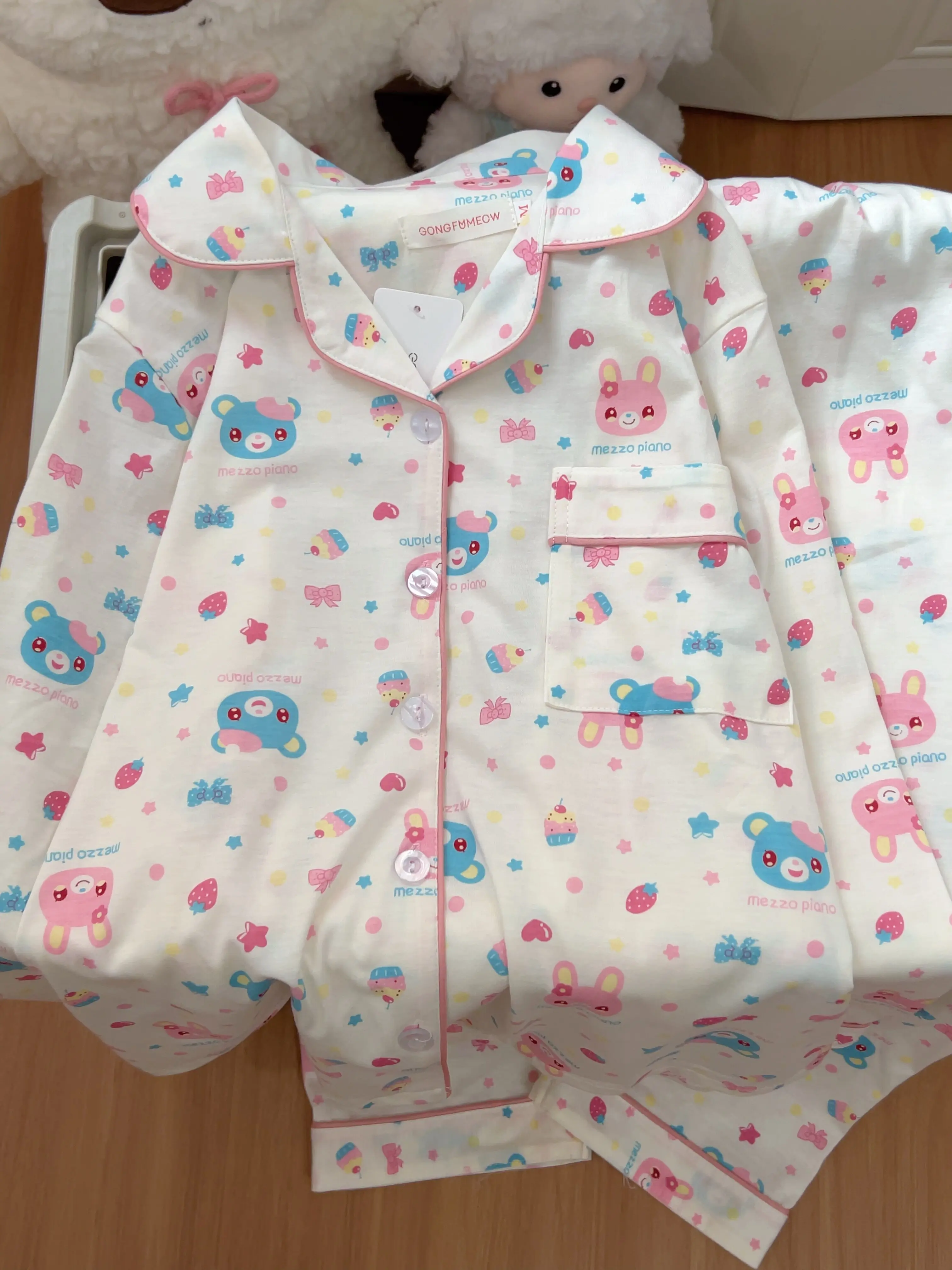 Japanese Cartoon Mp Pajama Set Spring Autumn Thin Long Sleeves Cotton Shirt + Loose Pants Homewear 2 Pcs Sets Sweet Suits