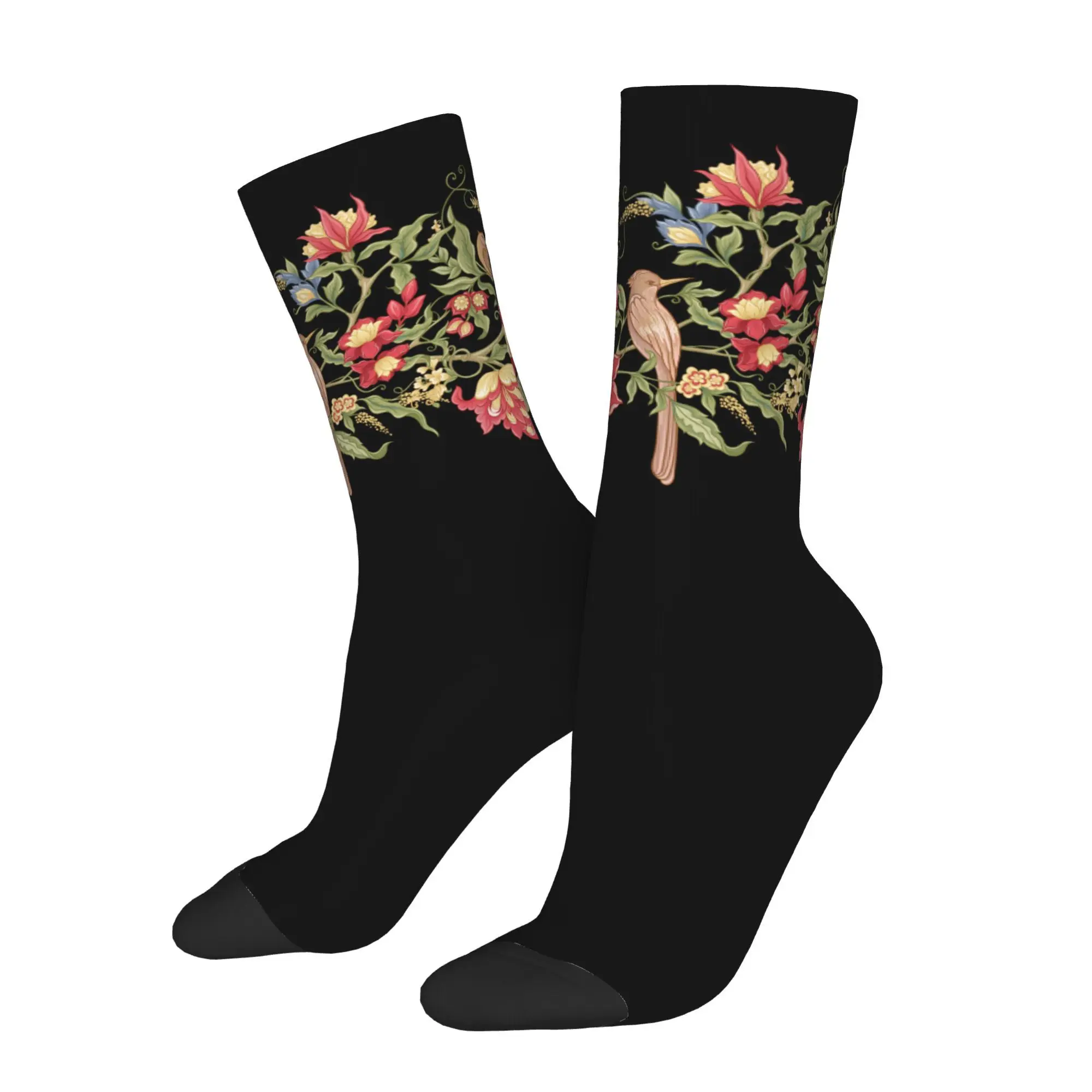 1pc Retro Flowers and Birds  Printed Men's Socks Novelty Hip Hop Harajuku Pattern Crew Sock Casual Gift