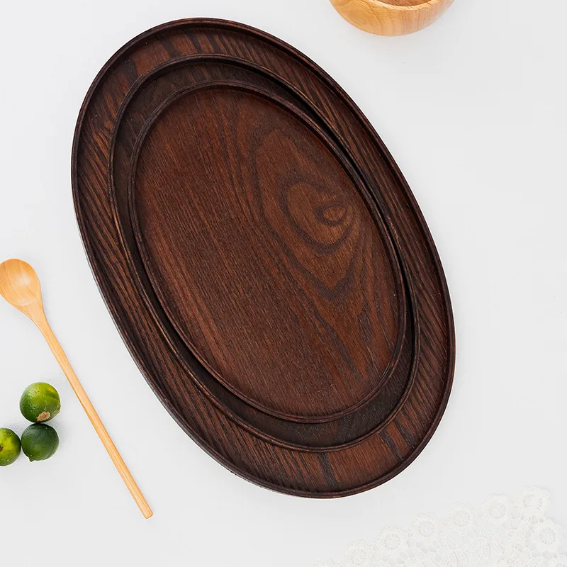 Japanese-Style Wooden Plate Hotel Household Tableware Vintage Solid Wood Tea Tray Fruit Dessert Refreshments Tray and Dinner Pla