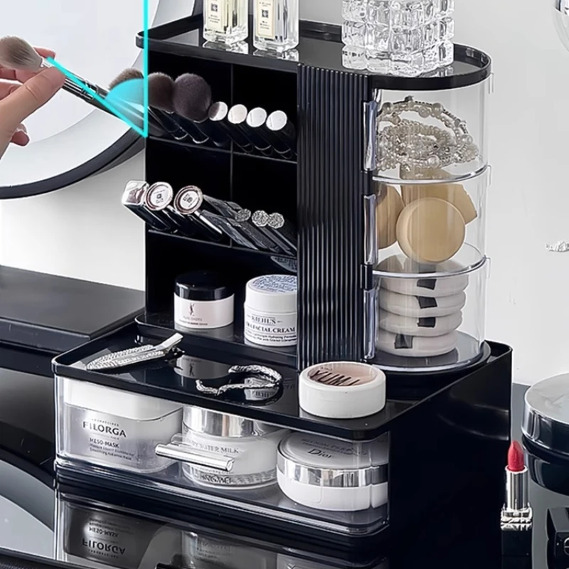 Slanted Multigrid Desktop Cosmetics Makeup Brush Storage Rack Organizer Storage Rack Rotating Drawer-style Dustproof Storage Box