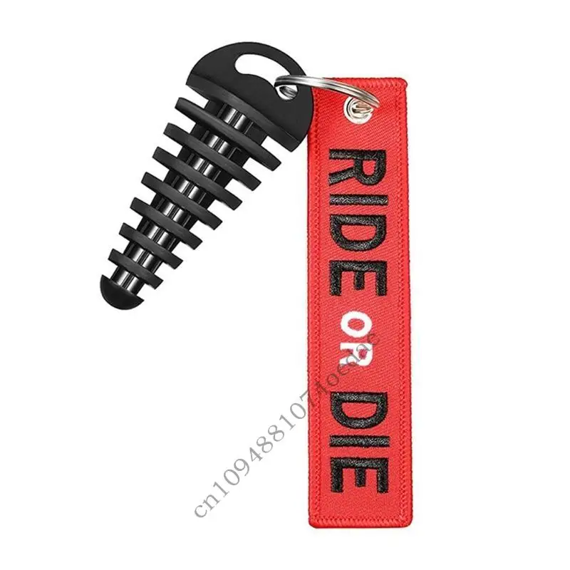 

0XXC for Key Ring RIDE OR DIE Embroidery Tag Motorcycle Exhaust Muffler Wash Plug Pipe For ATV