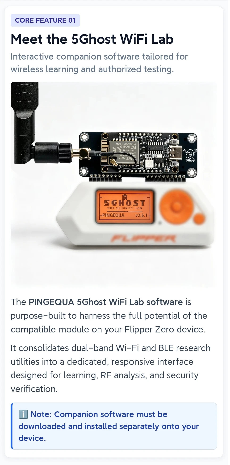 5Ghost WiFi Development Board for Flipper Zero, (BW16)2.4Ghz 5Ghz GPIO Module with High-Gain 8dBi Antenna, IoT Devboard PINGEQUA