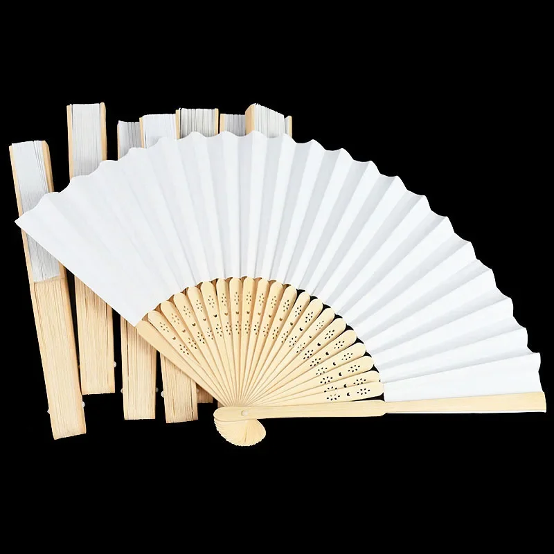 10/20/30pcs White Foldable Paper Fan Portable Chinese Bamboo Fan Wedding Gifts For Kids Painting Birthday Party Decoration New