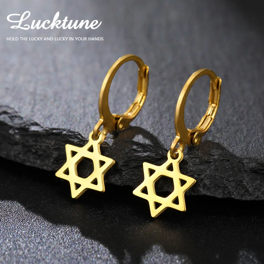 Lucktune Hexagram Star of David Drop Earrings for Women Stainless Steel Jewish Israel Star Earrings Judaism Jewelry Gifts New In