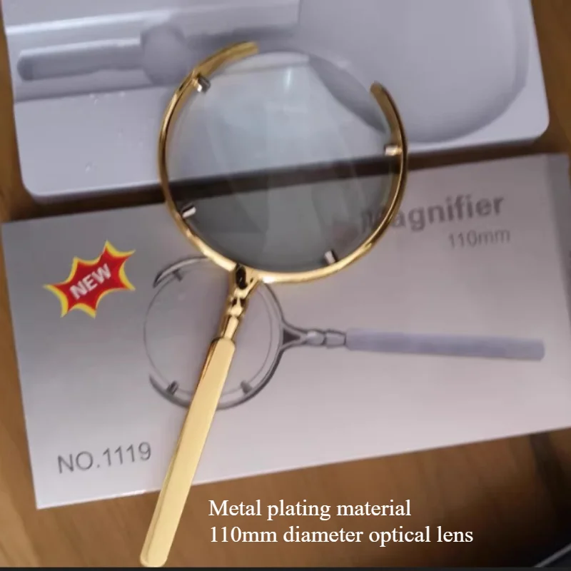 10x 70-110mm Gold and Silver Metallic Handheld Reading Magnifier with HD Optical Lens Magnifying Glass Helping Hands Loupe
