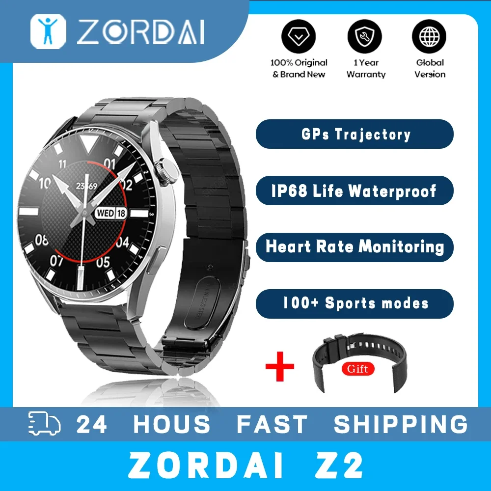 

Zordai Z2 GPS Smart Watch Men 412*412 HD AMOLED Screen Heart Rate Bluetooth Call NFC IP68 Waterproof ECG+PPG Smartwatch for Men