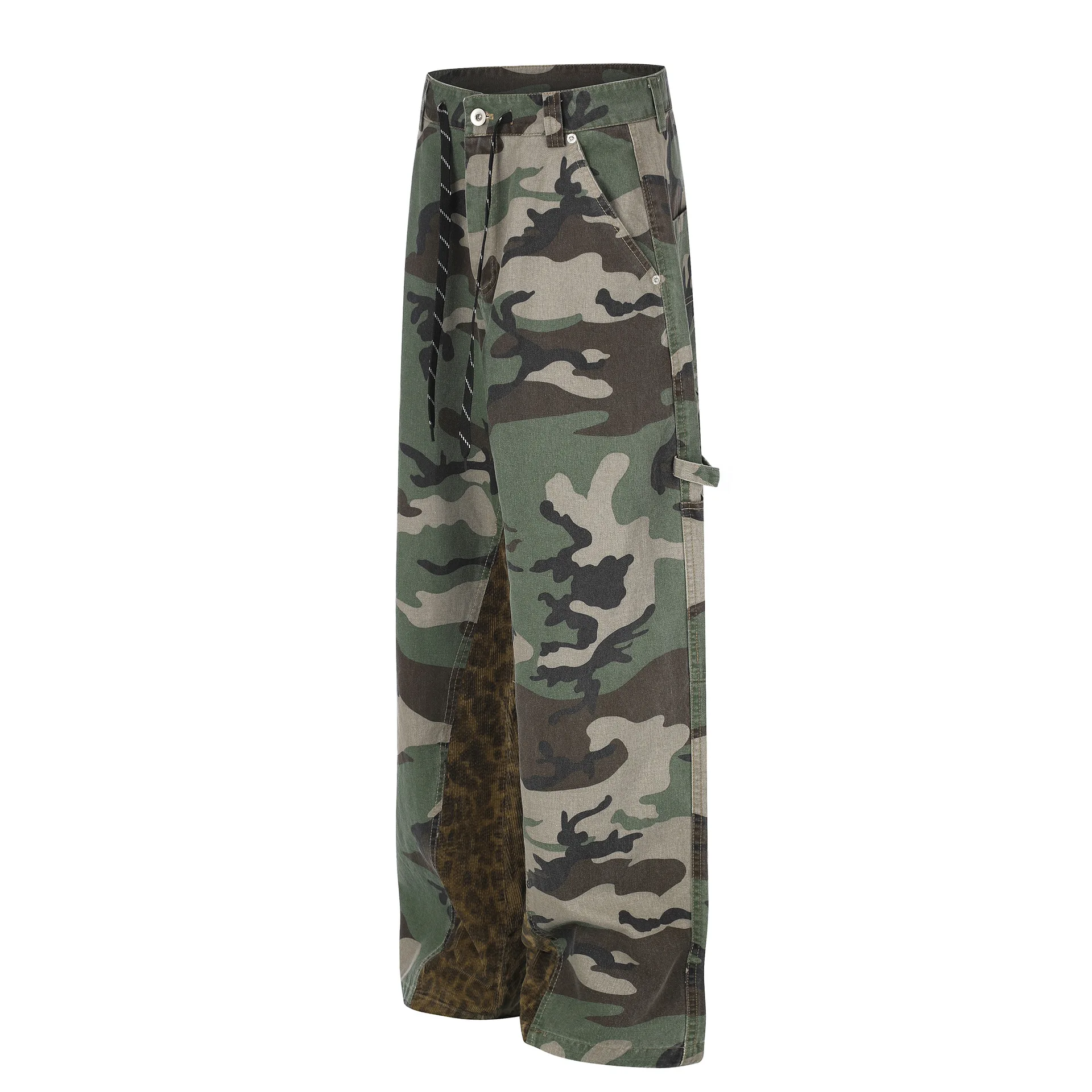 MWJLPWQ American Camouflage Leopard Print Patchwork Color-Blocking Casual Work Pants Men \Women Summer Wide-Leg Trousers 17009