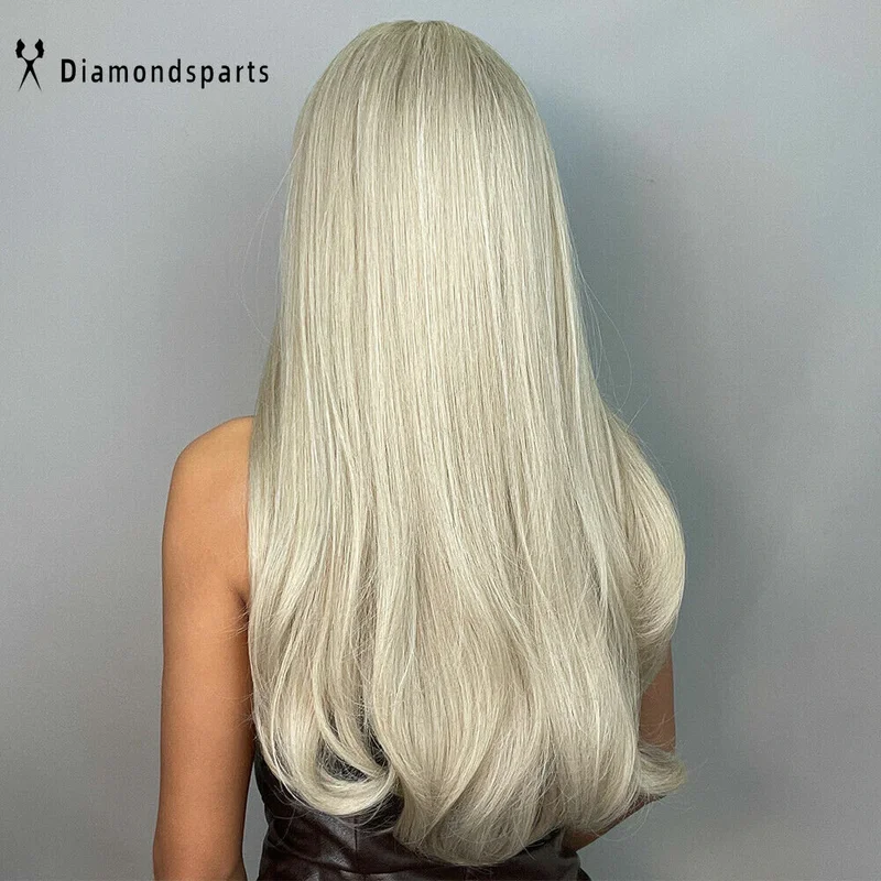 Platinablond haar Pruiken met pony voor vrouwen Lange golvende pruik Dagelijks Fanshion