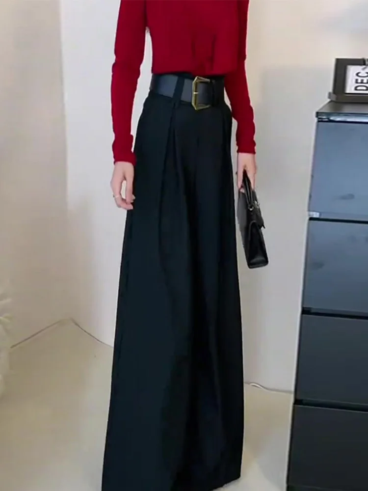 

Красные драпированные брюки с высокой талией, женские модные весенние новые широкие брюки, утягивающие брюки, длинные брюки длиной до пола