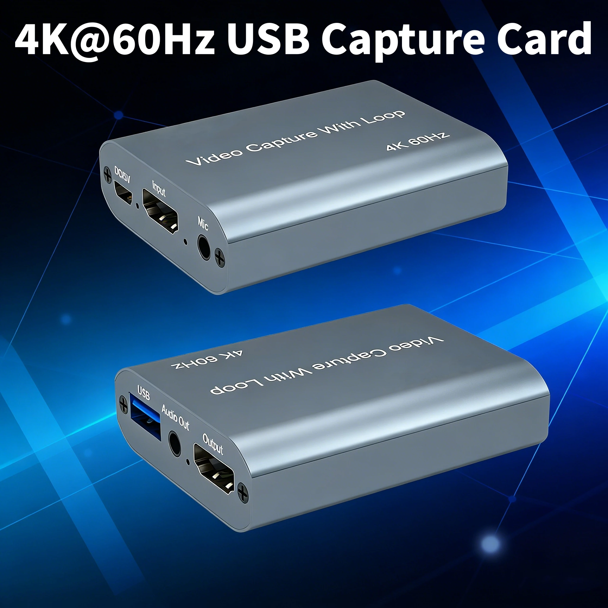 

4K@60Hz Video Capture Card 1080P USB Video Audio Recording Box with Microphone Loop-out for OBS Live Streaming PS5 PC Game