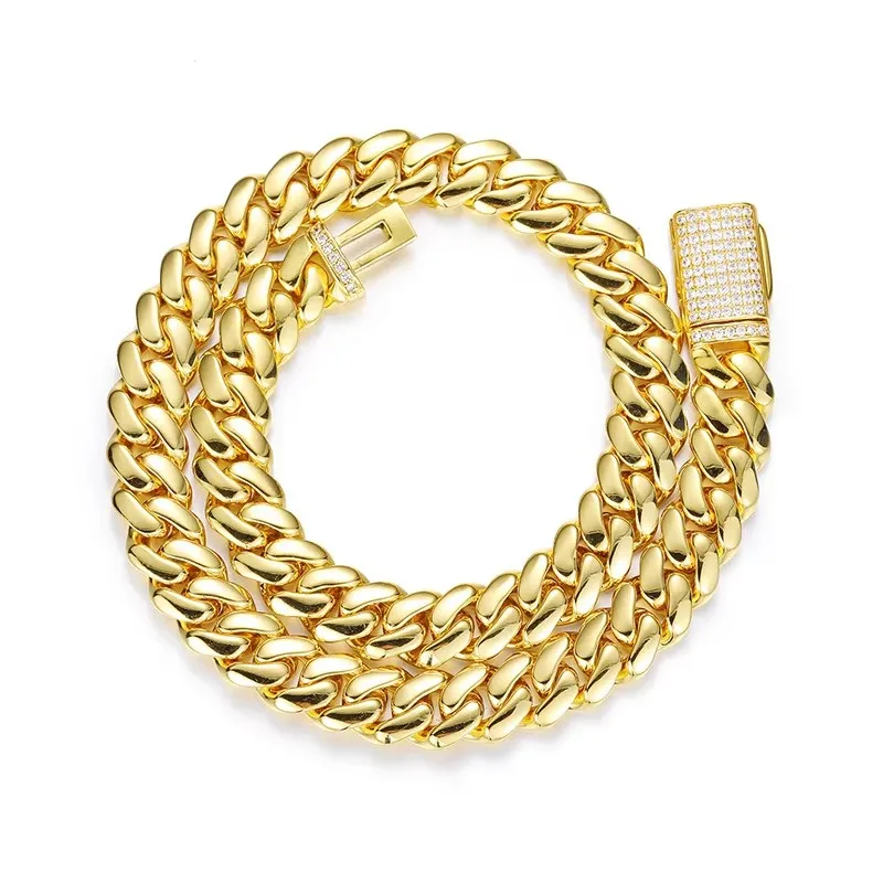 18K Gold Plated Luxury Hip Hop Cuban Link Chain Necklace for Men Wholesale Custom Logo
