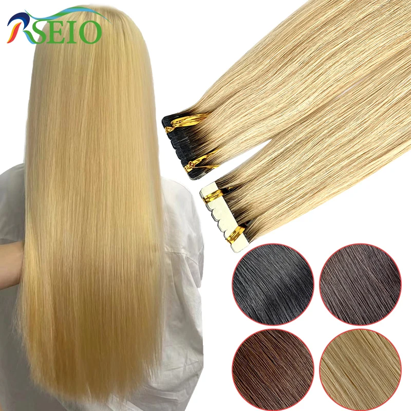 RSEIO plester Mini kualitas tinggi dalam ekstensi rambut manusia 100% ekstensi rambut alami asli hitam cokelat ketebalan ujung tidak terlihat